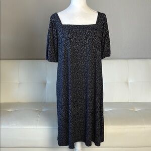 LOFT Navy Blue and White Patterned Midi Dress - Squared Neckline